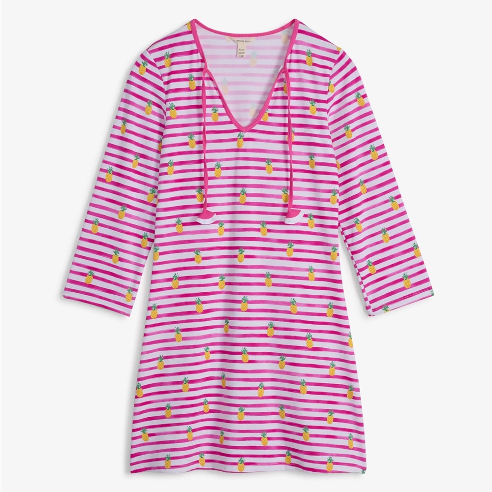 Carleton Women’s Pink and White Striped Pineapple Print Coverup Medium